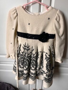 Sweet Heart Rose Cream and Black Embroidered Knit Dress